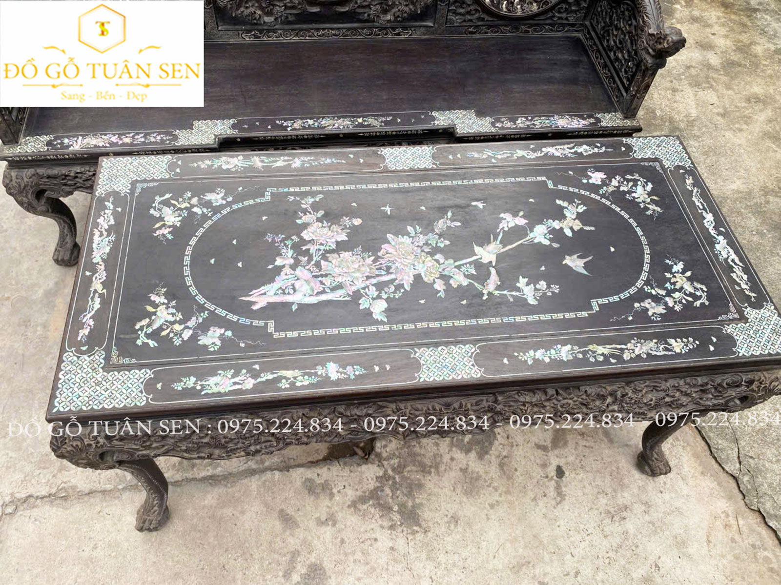 Hình ảnh trường kỷ tam sơn gỗ gụ V01
